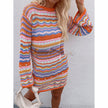 Women's Knitted Sweater Women's Rainbow Stripe Pullover Mid Length