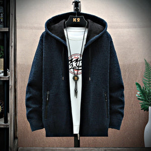 Men's Fashion With Velvet Padded Hooded Cardigan