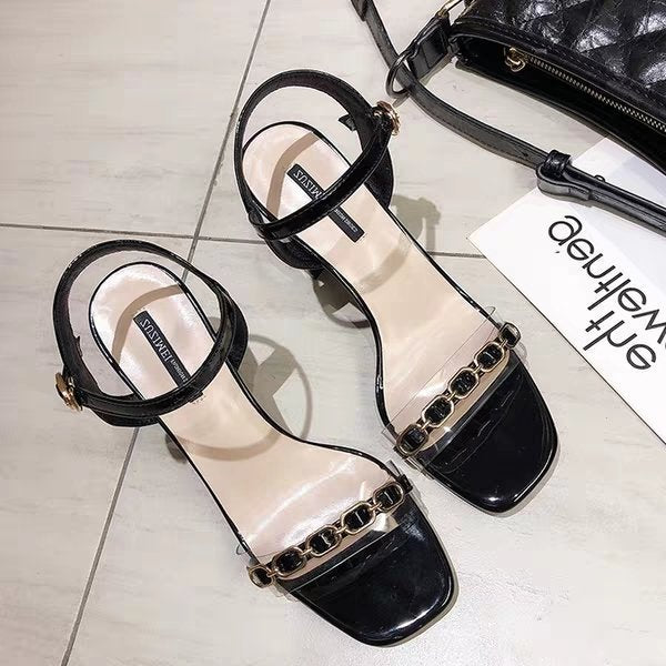 Women's Korean Style Open-toed Thick Heel One-line Buckle Women's Shoes