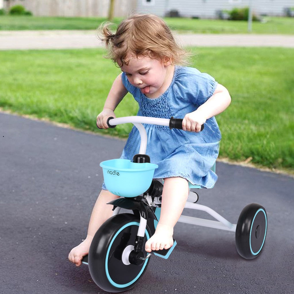 Kid's  Foldable Tricycle Adjustable Seat Storage Box For 2-5 Age Blue&Red