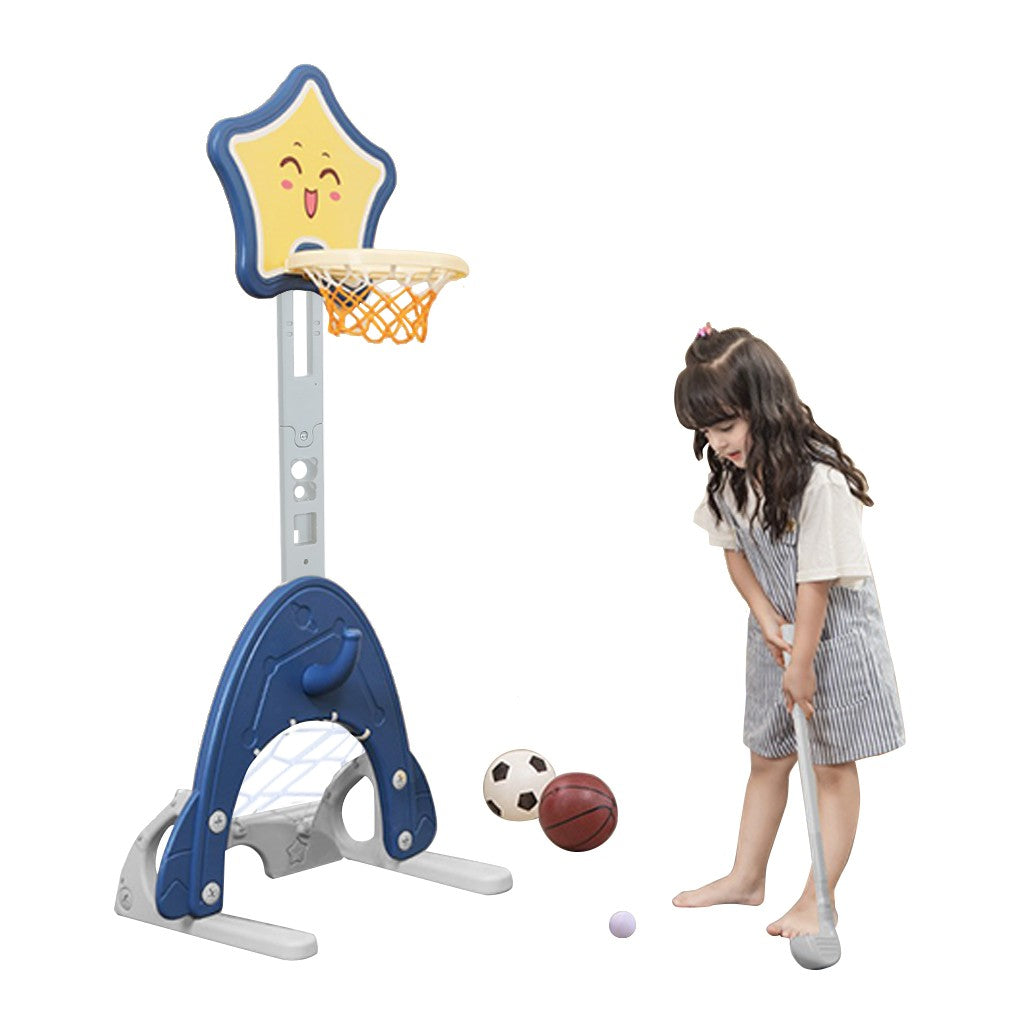 4 In 1 Adjustable Basketball Hoop Stand With Basketball/Ring Toss/Soccer/Goal