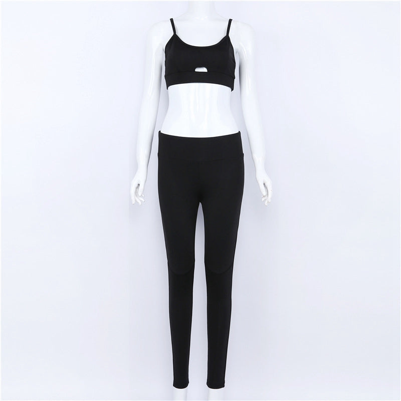 Yoga Set New  Solid Crop Top Long Pant Women Suit Two Piece Set