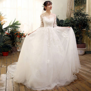 Wedding dress Alpscommerce new bride trailing word spring and summer Korean wedding sleeves wedding dress tail thin