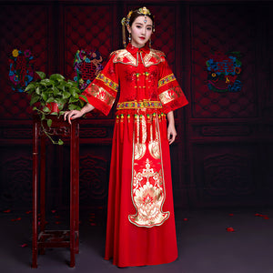 Handmade Embroidery,Bride Wedding Dress, Classical Chinese Wedding Dress