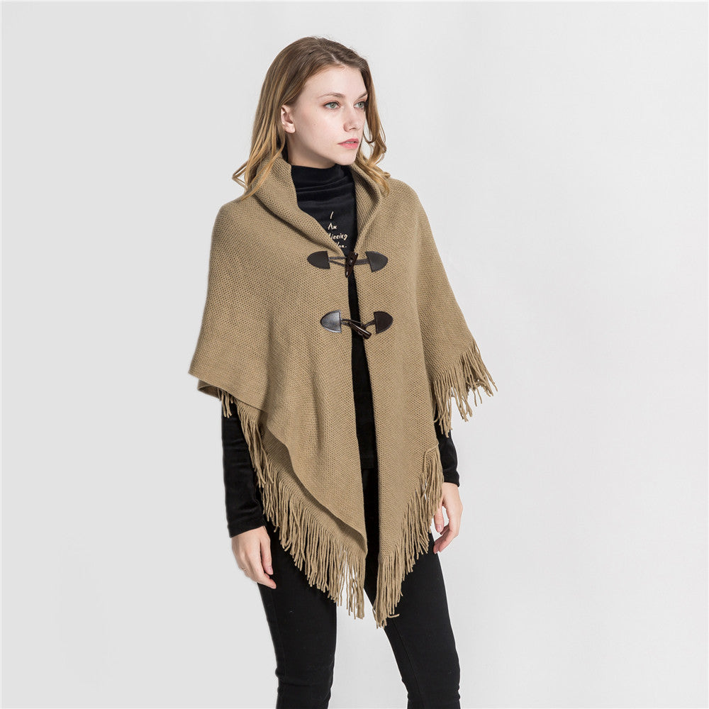 Winter Loose Kimono Cardigan Women Long Sleeveless Hat Poncho Solid Color Magic Shawl Knitted Sweater