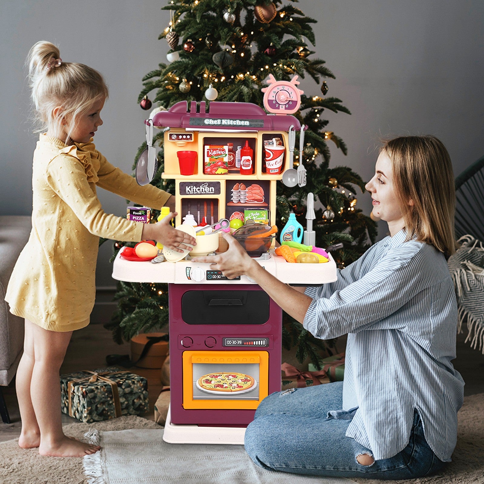 Role Play Kids Kitchen Playset With Real Cooking Spray And Water Boiling Sounds