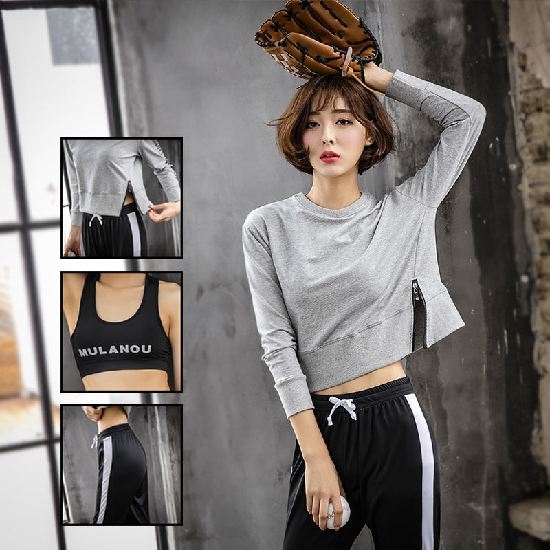 New yoga suits female winter fitness Korean baseball uniform sweater baggy pants three piece tide