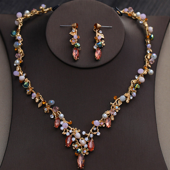 Korean Bride Necklace Set Color Rhinestone Necklace Necklace Wedding Wedding Dress Accessories