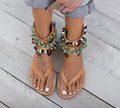 Roman style summer clipped toe beaded hollow flat sandals women