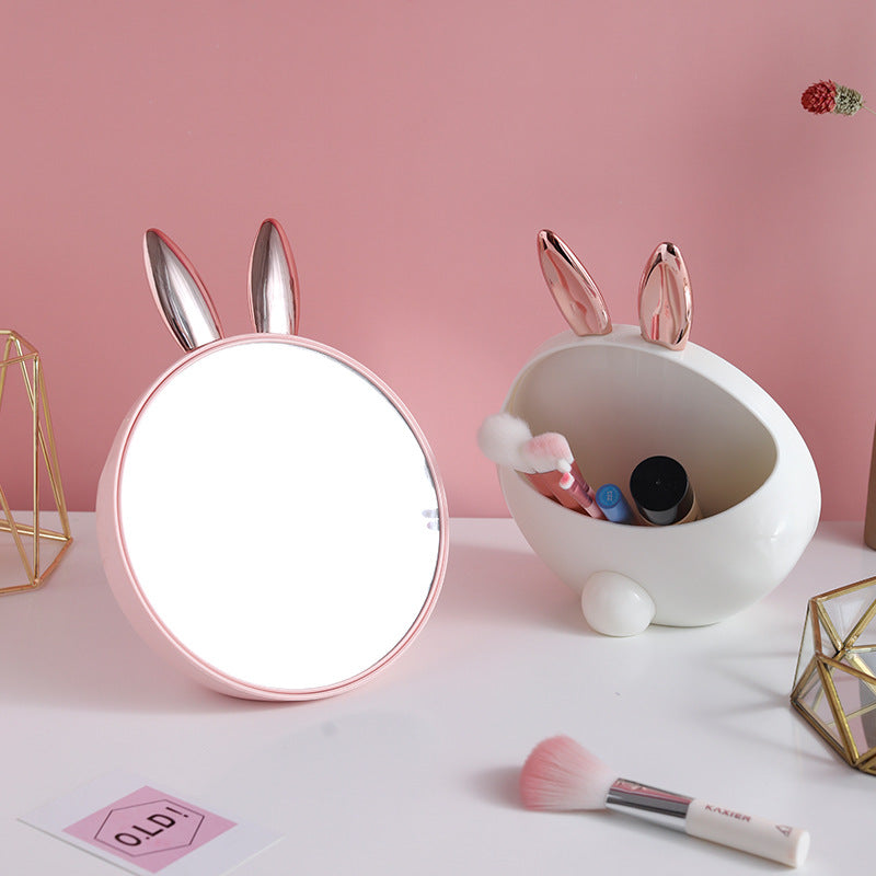 Rabbit heart desk desktop small round makeup mirror