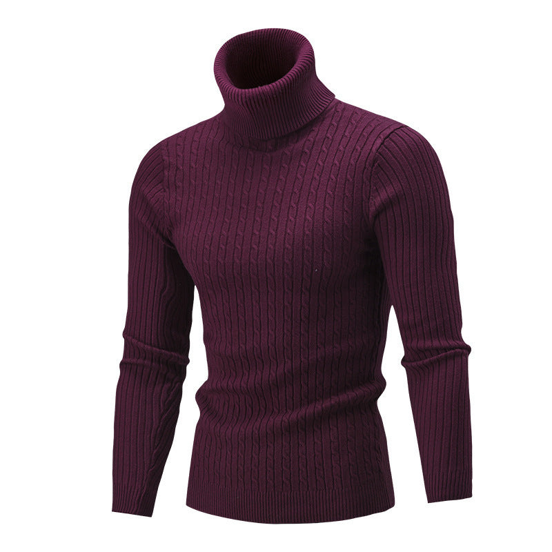 Slim-fit Men's Knitted Turtleneck Solid Color Sweater