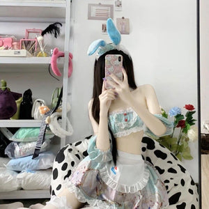 Split Two-dimensional Print Maid Rabbit Uniform Suit