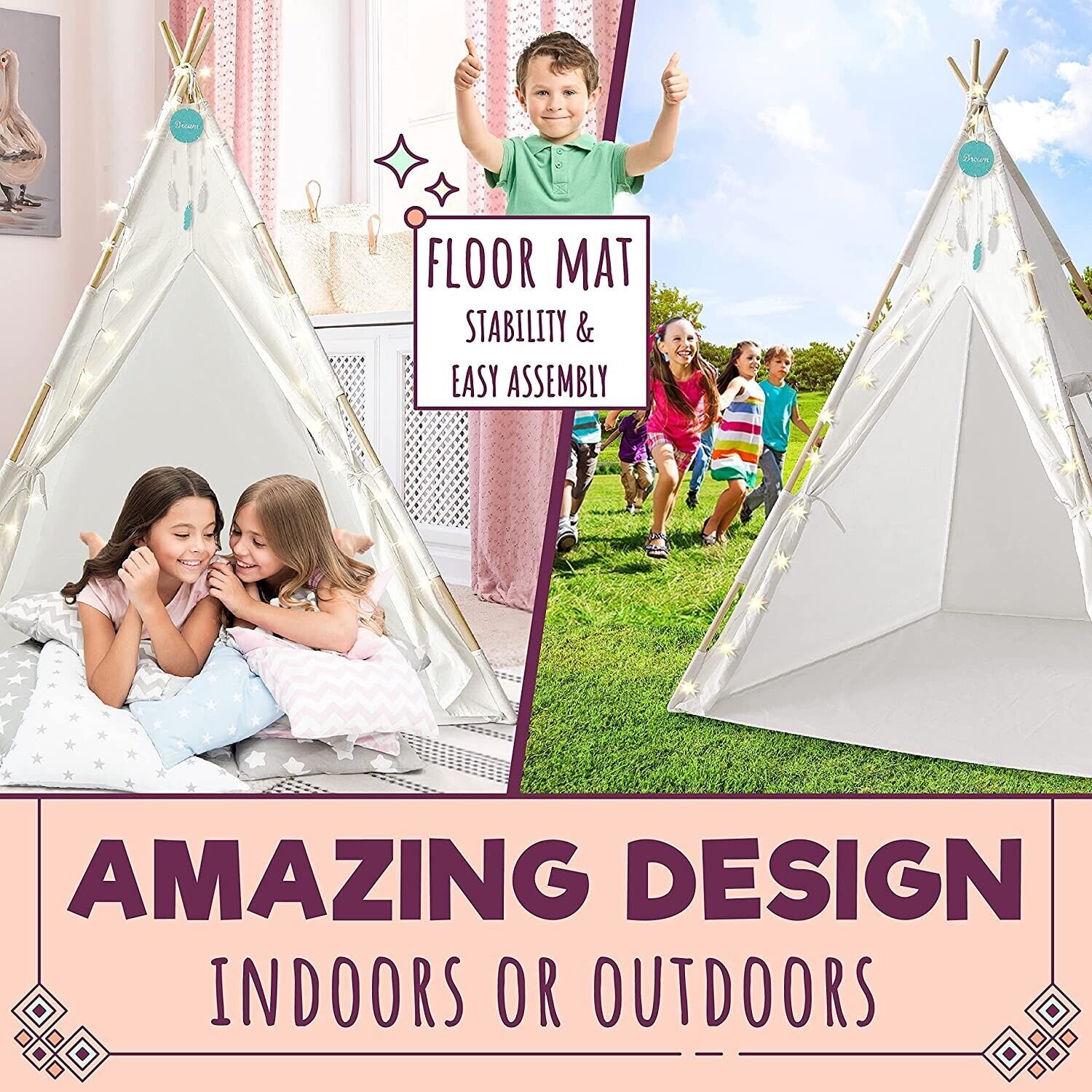 LARGE Indian Teepee Tent Play House For Kids Children Bedroom