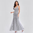 Long Dress Sleeveless V-neck Embroidered Sequin Slim Mermaid Dress