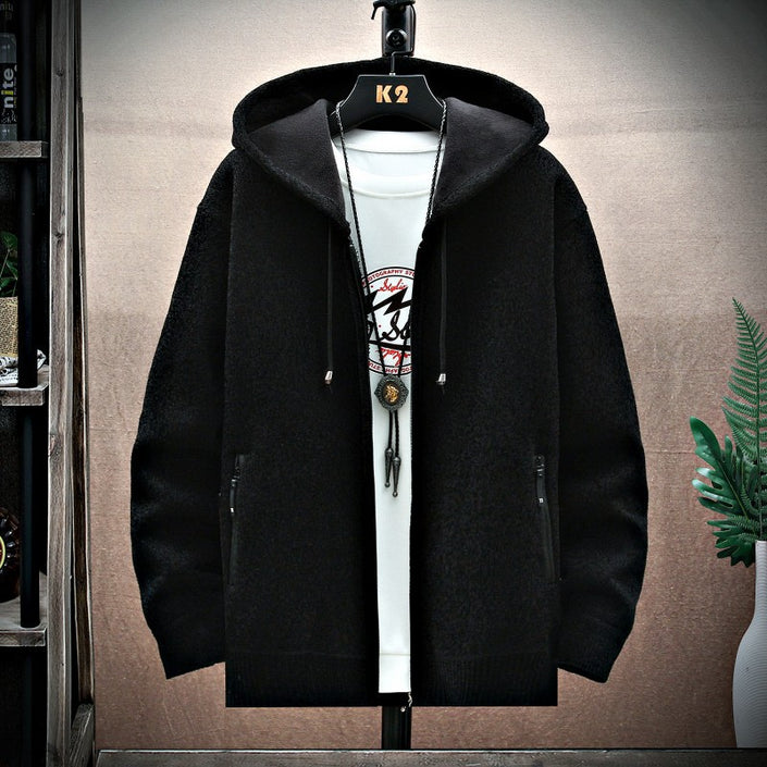 Men's Fashion With Velvet Padded Hooded Cardigan