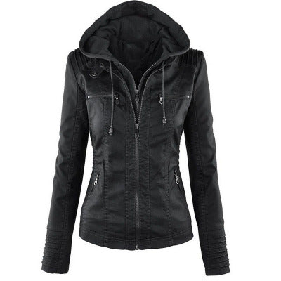 Europe Hot Removable Solid Leather Jacket Lapel Ms.