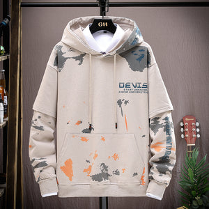 Printed Kangaroo Pocket Casual Sports Hooded Sweater Suit Men