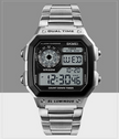 Business steel belt electronic watch double display multi-function sports waterproof watch