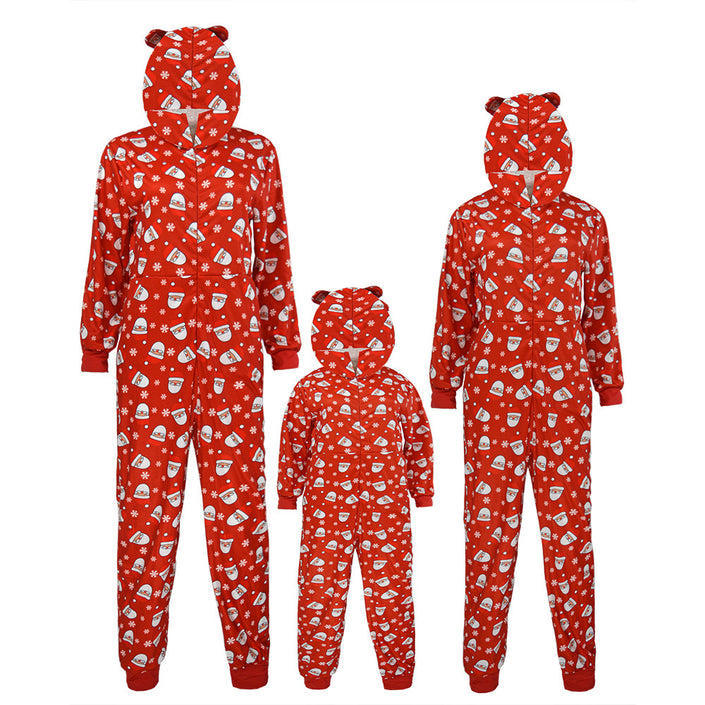 Family Matching Onesis Sleepwear Jumpsuit Santa Claus Long Sleeve Hooded Homewear