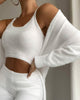 Women Fashion Solid Fluffy Plain Crop Top & Skinny Pants & Longline Coat Set Warm Cozy Suit Sets