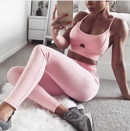 Yoga Set New  Solid Crop Top Long Pant Women Suit Two Piece Set