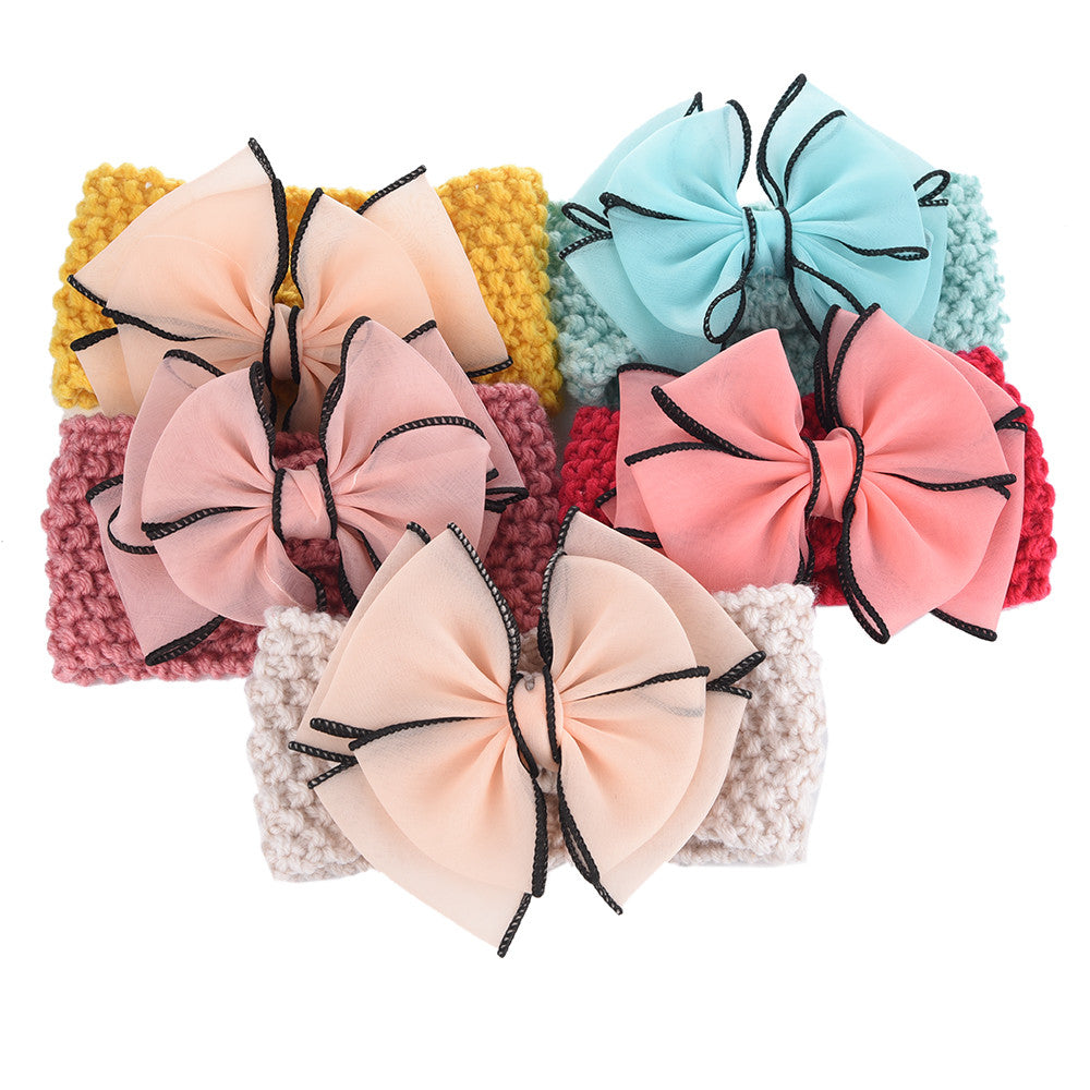 5PCS Wool Knitting Fabrics Bows Infant Headbands Baby Girls Headbands For Girls