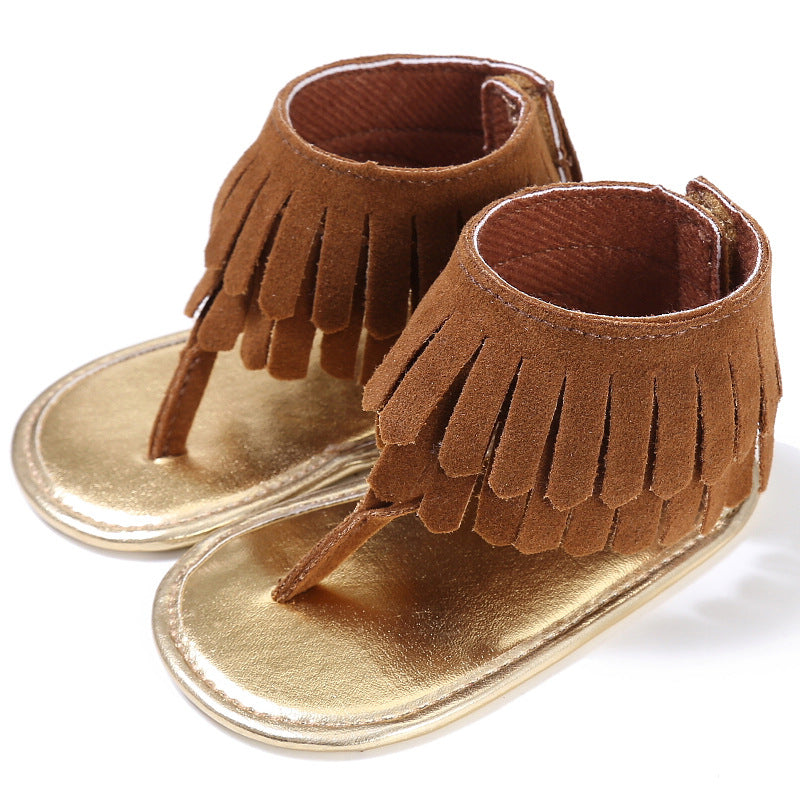 summer new girls sandals wholesale retro tassel flannel baby sandals