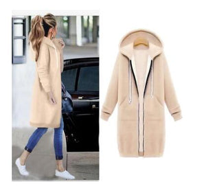 Hooded long-sleeved winter sweater women's jacket in a long thick shirt