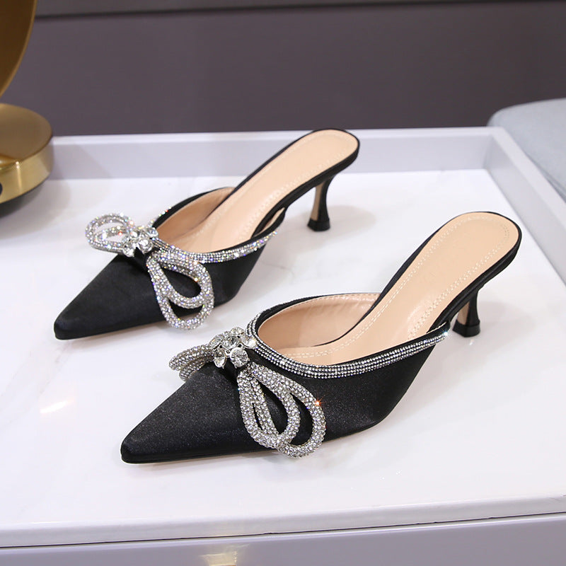 Rhinestone Bow Toe Satin Tip Sandals