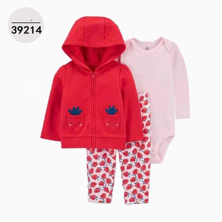 Hooded Long Sleeve Jacket Bodysuit Three Piece Kids' Suit