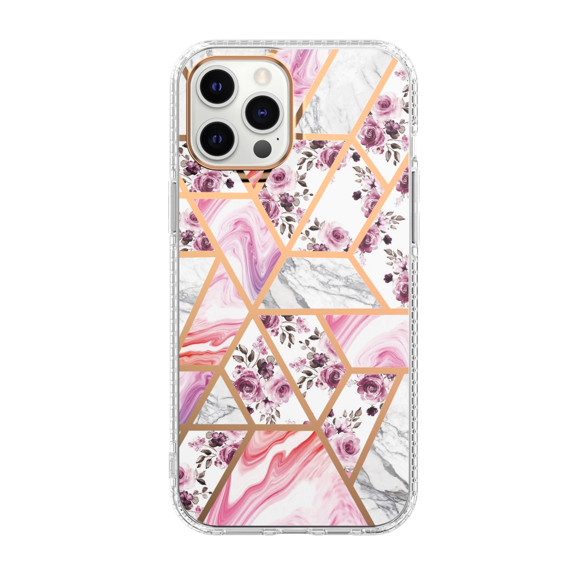 Mosaic Marble Pattern Flower Transparent Phone Case