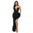 Women's Strapless Backless Sequin Slit Dress