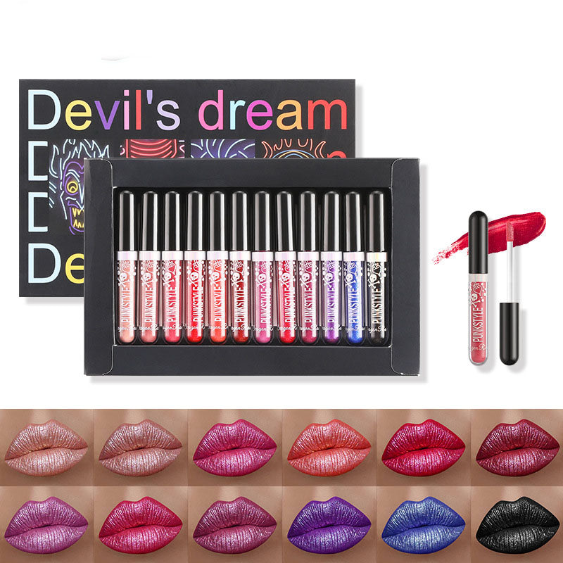 12Pcs Liquid Lipstick Set Halloween Makeup Diamond Symphony Lip Gloss Long Lasting Moisturizing Lip Glaze Glitter Cosmetic