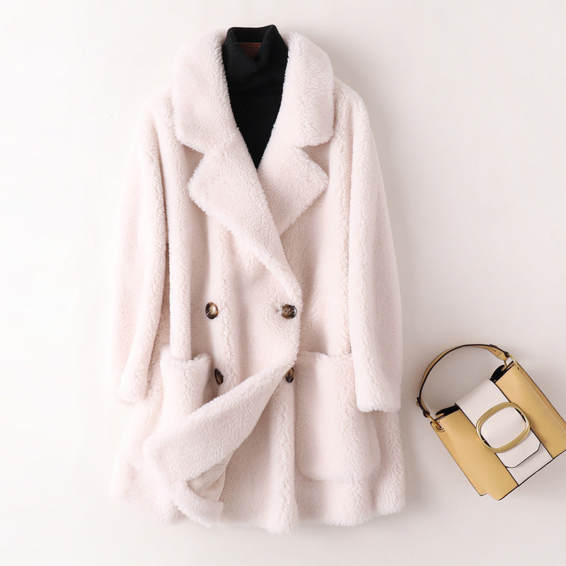 Women's Mid-length Loose Wool Sheep Shearing Coat