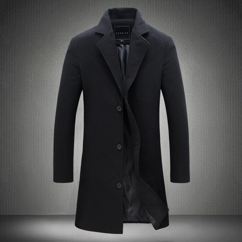 New Mens Solid Color Casual Business Woolen Coats