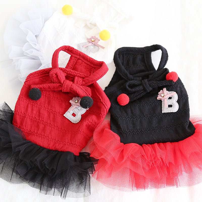 Pet Dog Cat Colorful Ball Bow Suspender Skirt