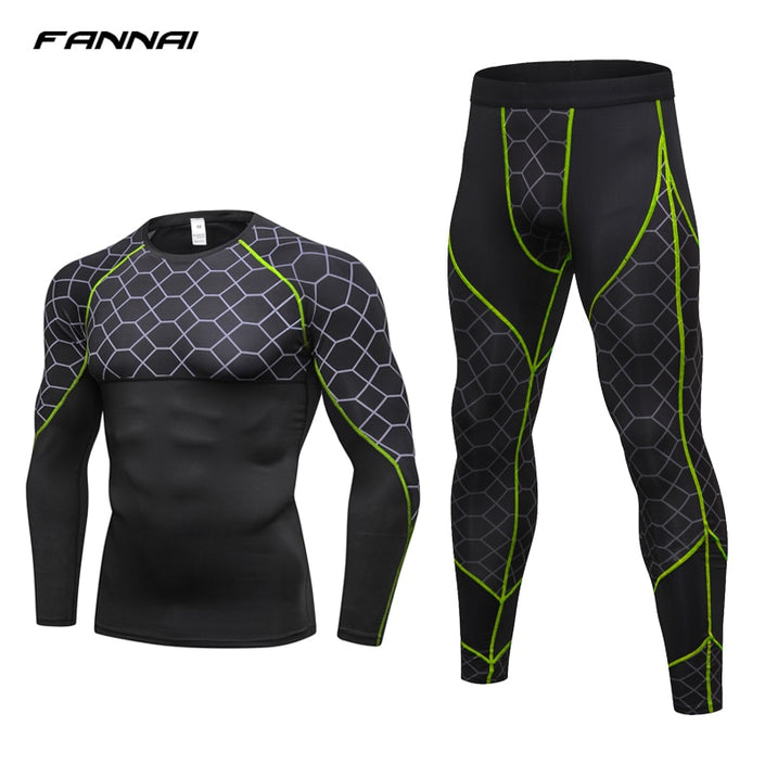 Men's Compression Run jogging Suits Long t shirt And Pants 2pcs