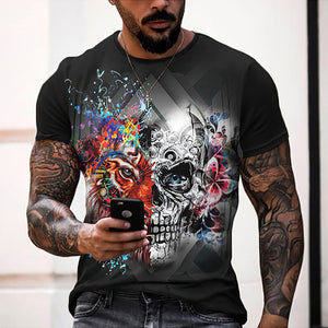 Summer 3D Personality Skull Full-body Printing T-shirt Foreign Trade Men's Trend Short-sleeved