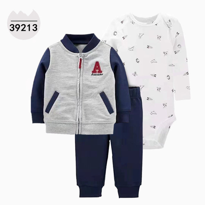 Hooded Long Sleeve Jacket Bodysuit Three Piece Kids' Suit