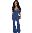 One-neck wrap-around wide-leg denim jumpsuit