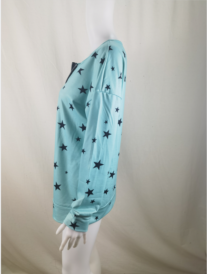 Star Print Long Sleeve Pullover Women's Sweatshirt