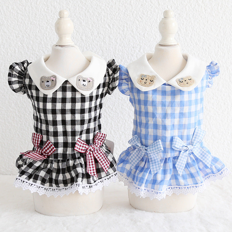 Pet Dog Cat Doll Collar Plaid Skirt