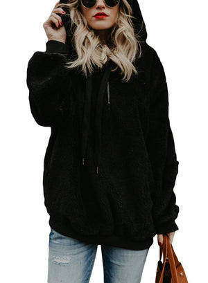 long-sleeved hooded solid color sweater