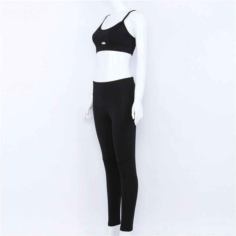 Yoga Set New  Solid Crop Top Long Pant Women Suit Two Piece Set