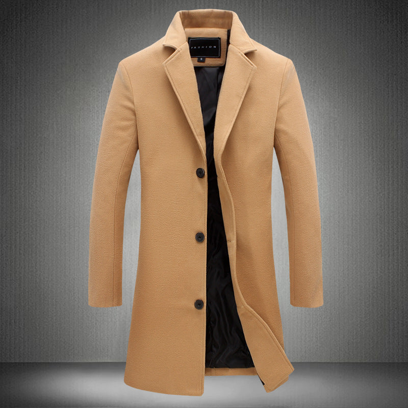 New Mens Solid Color Casual Business Woolen Coats