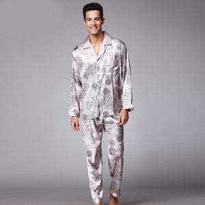 Men's Long Sleeve Pants Pajamas Set silk