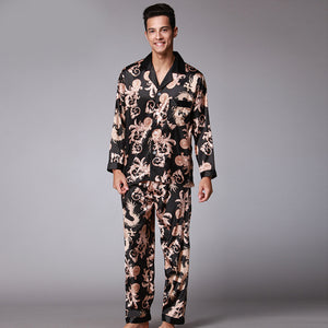 Men's Long Sleeve Pants Pajamas Set silk