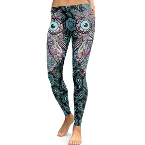 Alpscommerce New Design  Leggings Women Cool Owl Digital Print Flower Fitness Workout Leggins Slim Elastic Plus Size Pant Legins