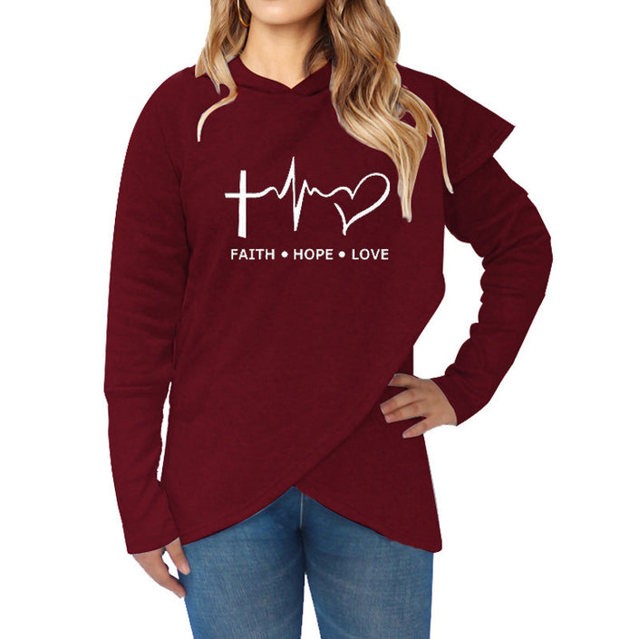 Women Hoodies Sweatshirts Casual Plus Size Faith Printed Hooded Sweatshirt