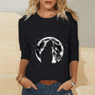 Knitted Long Sleeve Printed Round Neck Women's T-Shirt